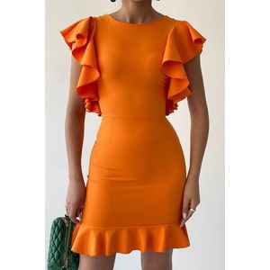 Ruffle mouw jurk | oranje | maat M