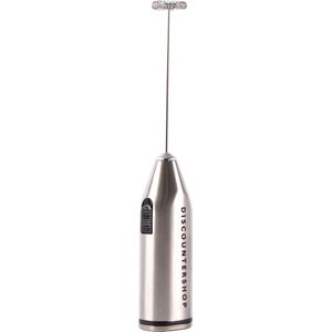 Melkopschuimer premium RVS elektrische melkschuimer voor koffieliefhebbers 21cm - Werkt op 2xAA Batterijen - Zilver/Zwart Perfect voor Cappuccino & Latte Vaatwasserbestendig Ultieme Matcha & Koffie Beleving