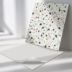 Wallfluent Vinyl Wandpaneel - Patroon met stenen op de achtergrond Zelfklevend Wandpaneel - 50 cm x 50 cm - Wit PVC wandpaneel - Set van 4 - Vierkant Wandbekleding Vinyl - Texturen Wandpaneel - PVC Muurpaneel - Wandpaneel Keuken en Badkamer