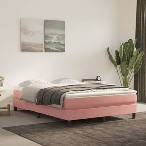 The Living Store Boxspringbed - Roze stof - 203 x 140 x 25 cm - Fluweel - Pocketvering