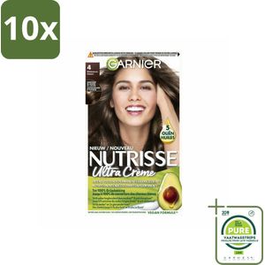10 x Garnier - Nutrisse Ultra Crème 4 - Haarkleuring - Middenbruin - Intens Voedend - Permanente Kleur - Grootverpakking - Haarverf - Permanente Haarkleuring - Grijsdekking - Voedende Haarkleuring - Nutrisse Ultra Crème