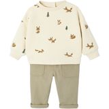 Babyset - Kaki - Sweater met Print en Broek van Keperstof