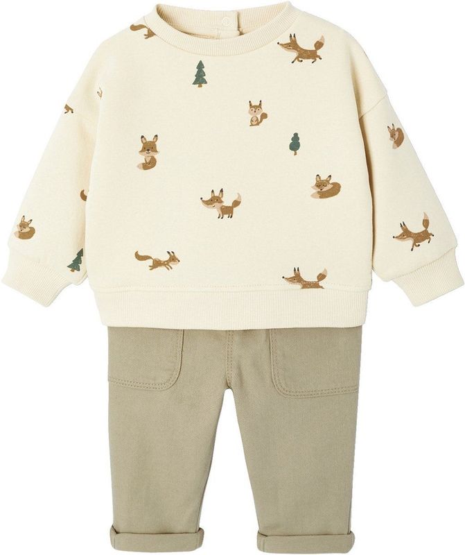Babyset - Kaki - Sweater met Print en Broek van Keperstof