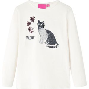 vidaXL-Kindershirt-met-lange-mouwen-pailletten-kat-104-ecru