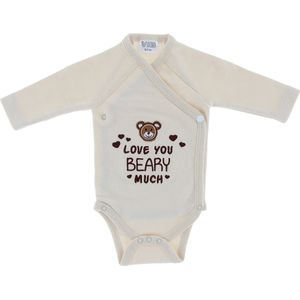 VIB® - Overslag romper 'Love you BEARY much' - beige (0-3 m) - Babykleertjes - romper - rompertjes - rompertjes met tekst - baby cadeau - baby aankondiging - overslagromper