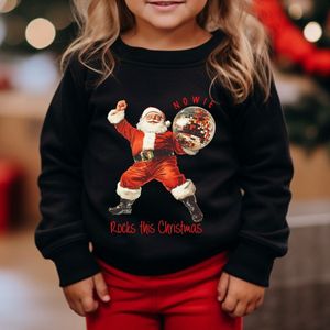 Foute kersttrui voor jongen en meisje-disco kerstman rocks this christmas met naam-Maat 74