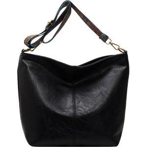 Schoudertas Vrouwen - Verstelbare Gitaar Strap - Vintage Tote Bag - Hobo Purse - Vegan - Zwart