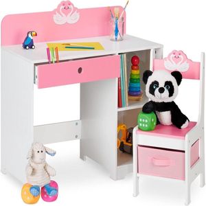 DailySupplies® Kinderbureau met Bureaustoel - Kindertafel voor Jongen en Meisje - Tekentafel met Stoeltjes - Hout - Roze met Wit