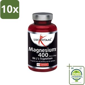 10 x Lucovitaal - Mineralen - Magnesium 400 - B6 / L-Tryptofaan - 120 Tabletten - Grootverpakking - Magnesium Supplement - Magnesiumcitraat - Vitamine B6 - L-Tryptofaan - Spierherstel