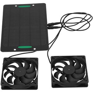 Zonnepaneel Ventilatorkit 10W 12V Waterdicht - Dubbele Ventilator - 2m Kabel - Draagbaar - Buitenventilator voor Kippenhokken en Broeikassen