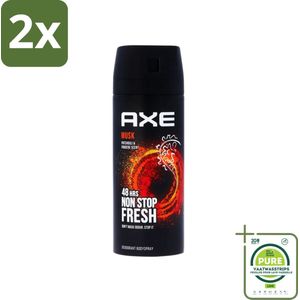 Axe - Deodorant Bodyspray - 48hrs Non Stop Fresh - Musk - Patchouli & Fougere - 150 ml - Voordeelverpakking - 2 stuks - Axe Musk Deodorant - Deospray Musk