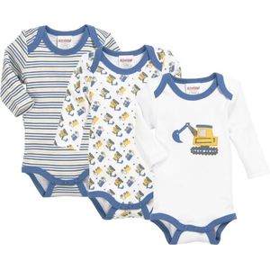 Playshoes - Schnizler - Set van 3 Rompers - Lange Mouw - Bouwwagens