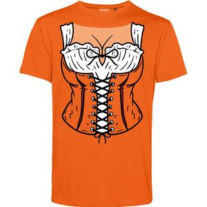 T-shirt Dirndl Boezem | Oktoberfest dames heren | Lederhosen man | Foute party | Oranje | maat S
