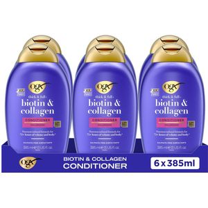 OGX Volumizing Conditioner Biotine & Collageen, Sulfaatvrij, 72+ uur Volume, Voor Dikker, Voller en Gezond Haar, 6x385ml