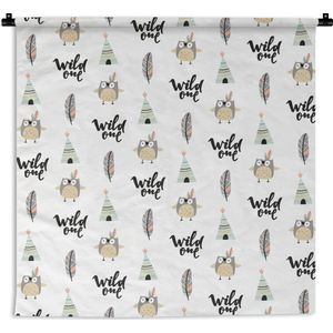 Wandkleed - Wanddoek - Uil - Quote - Patroon - 150x150 cm - Wandtapijt