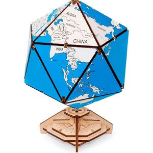 Eco Wood Art - Icosaëdrische Wereldbol - Blauw - 16,4x16,4x23cm