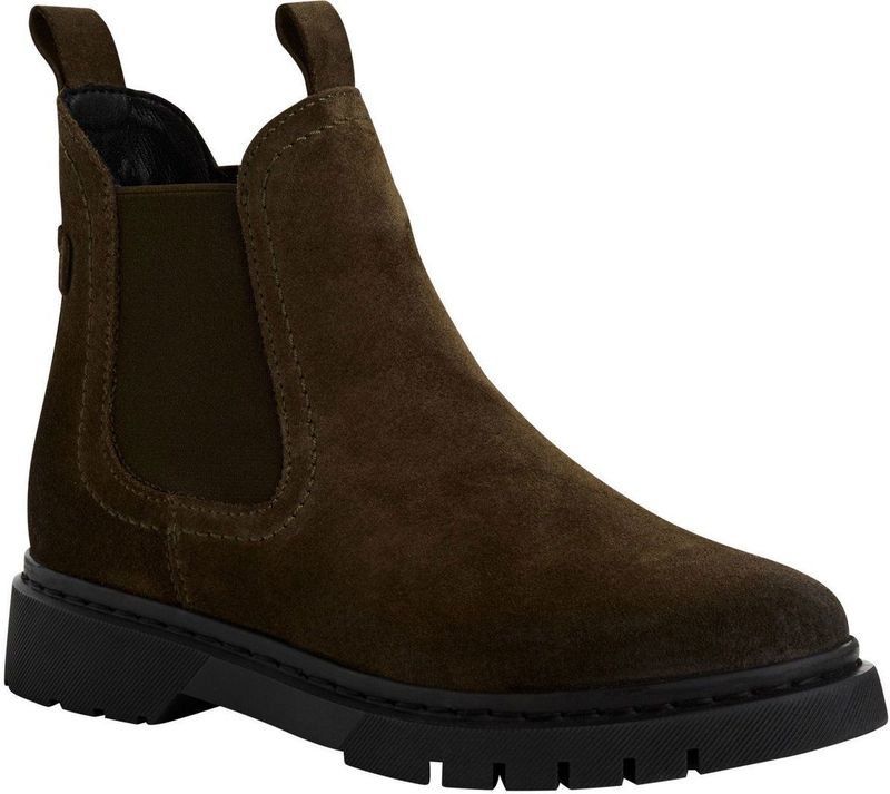 Tamaris - Chelsea Enkellaarsjes - Olijfgroen - Suède Leer