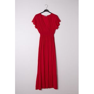 Lange dames jurk Jane effen motief rood red Maat S