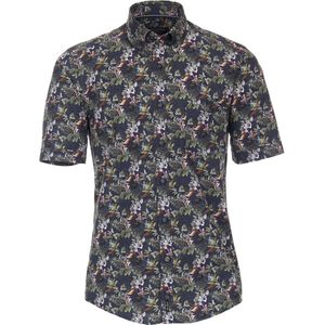CASA MODA Sport casual fit overhemd - korte mouw - popeline - blauw dessin - Strijkvriendelijk - Boordmaat: 39/40