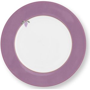 Pip Studio Lily & Lotus - ontbijtbord uni lilac ⌀21cm - bord met lila rand - porselein - vaatwasserbestendig