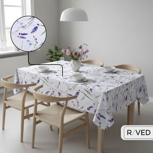 Raved Tafelzeil - 140 cm x 200 cm – Lavendel Bloemen Wit – PVC – Afwasbaar