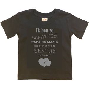 Shirt Aankondiging zwangerschap Ik ben zo schattig papa en mama besloten er nog zo eentje te ""maken"" | korte mouw | zwart/grijs | maat 110/116 zwangerschap aankondiging bekendmaking