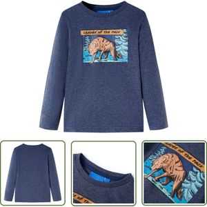 vidaXL Langmouwig Hemd - Kinderhemd - Kindershirt met lange mouwen 116 gemêleerd donkerblauw - Meisjeshemd - Jongenshemd - Wolven Print