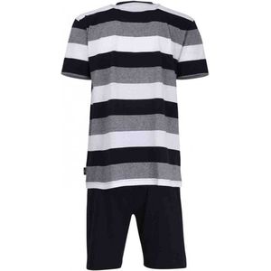 Gotzburg - Heren Shortama - Middenblauw Gestreept - Korte Broek en Shirt met Korte Mouwen