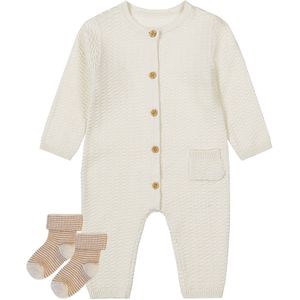 Dirkje - Noppies - Kledingset - Unisex Boxpak Offwhite - 1 paar sokjes bruin gestreept - Maat 44