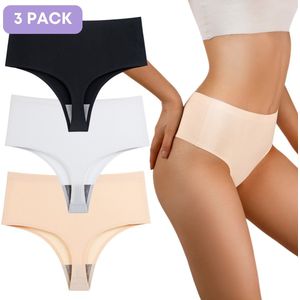 Naadloze string voor Dames - Naadloos ondergoed dames - Maat S - Zwart, Wit, Beige - Set van 3 - Ultrazacht - Naadloos ondergoed dames - Seamless ondergoed dames - Invisible string - Naadloze string