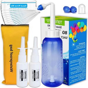 Neusspoelmix met neti pot - 80 stuks - inclusief neuswasfles 300ml en 2 neusspray met reistas