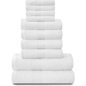Handdoeken, 10-delige set, 100% Egyptisch katoen, 4 x gezicht, 4 x hand, 2 x badhanddoek, premium kwaliteit, zeer waterabsorberende badkameraccessoires, machinewasbaar, wit