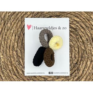 Haarelastiek - set van haarelastiekjes - gevlochten - 4 stuks - crème, grijs bruin en zwart
