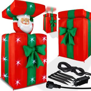 KESSER® Opblaasbare Kerstman pop LED Kerstverlichting - Cadeau Kerstman 152cm Lang Springt-uit-de-Doos Kerstmis LED Verlicht Deco incl. Bevestigingsmateriaal Kerstdecoratie Kerstversiering - 152cm