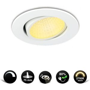 Dimbare LED Inbouwspot - 4 Stuks - 2700K Warm wit licht - 5W - Energiezuinig & Duurzaam - Kantelbaar - Vervangt 50W - Wit