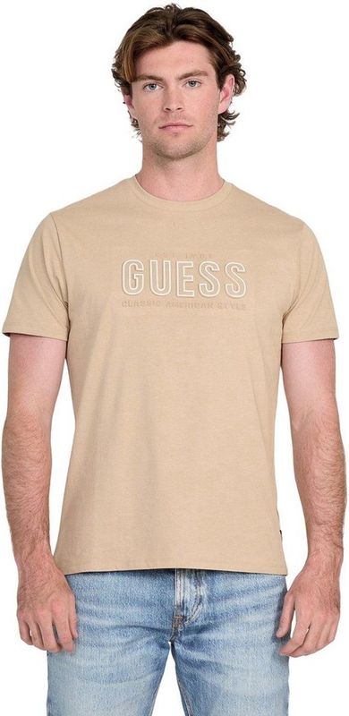 Guess - Basic Gueembossed Logo - T-shirt - Beige - Korte Mouwen