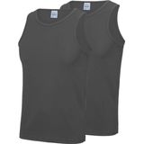 2-Pack Maat M - Sport singlets/hemden grijs voor heren - Hardloopshirts/sportshirts - Sporten/hardlopen/fitness/bodybuilding - Sportkleding top grijs voor mannen