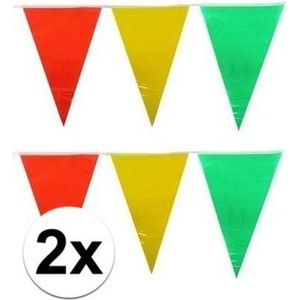 2x vlaggenlijn / slinger - 10 meter - geel / rood / groen - carnaval versiering