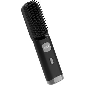 Draadloze stijltang met borstel, draagbare reiskam, snel opwarmend in 30 seconden, oplaadbaar via USB, LCD-scherm met opbergtas (zwart)
