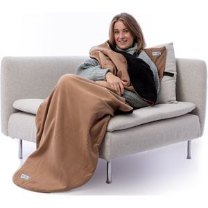 BelieffÂ® XL Cozy deken met voetenzak en handzakken - Multifunctionele deken - Dubbelgevoerd fleece - Beige