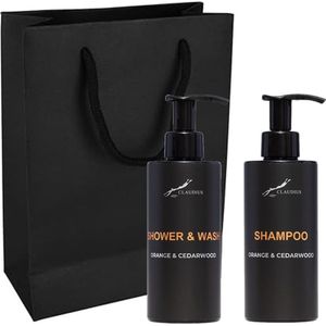 Douchepakket Sweet Orange & Cedarwood - Shower & Wash + Shampoo - 300 ml per fles - set van 2 stuks - met luxe gift tas - cadeau - giftset voor hem en haar