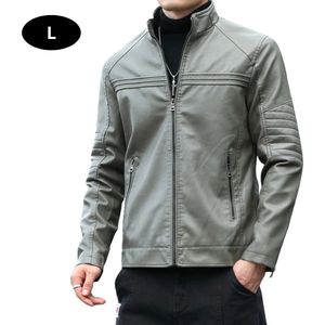 Bovista Leren Jas - Leather Jacket - Lederen Jas - Bomberjack - Pilotenjack - Blazer - Biker - Motorjas - Motormuis - Heren - Grijs L