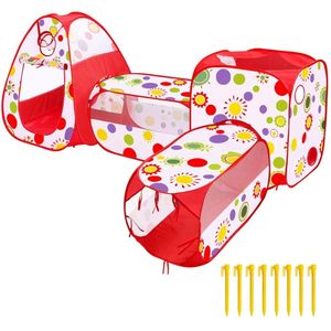 S&Dshopline® 4-in-1 kinderspeeltent met tunnel, pop-up kindertent, kruiptunnel, babyballenbad, tent, opvouwbaar, voor binnen en buiten, meisjes en jongens, speelgoed, cadeau