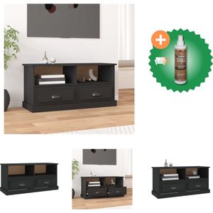 vidaXL Tv-meubel 93x35-5x45 cm bewerkt hout zwart - Kast - Inclusief Houtreiniger en verfrisser