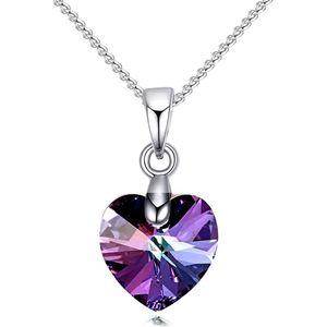 Ketting collier met kristal hanger hartje paars