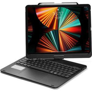 Bluetooth toetsenbord geschikt voor iPad Pro- 12.9 inch - (2021, 2020 en 2018) - QWERTY - Bluetooth Toetsenbord hoes - Toetsenbord verlichting en Touchpad - 360 graden draaibaar - Zwart