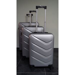 3-delige-Harde-kofferset-ABS-Zilver grijs-met slot-wieltjes -aluminium uittrekbare handgrepen-4 wielen-bagageset-koffer