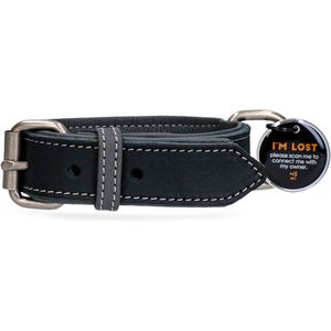 Spotted! PRO Leren Halsband – Honden halsband met QR-penning – Halsband met magneetsluiting – Waterproof – Maat L – 55 cm – Zwart