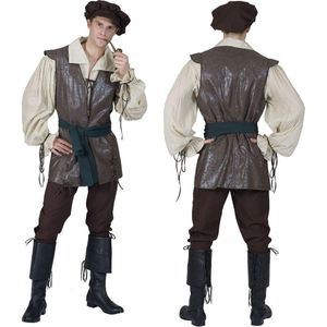 Funny Fashion - Middeleeuwen & Renaissance Kostuum - Middeleeuwse Boer Kostuum Man - Bruin - Maat 48-50 - Carnavalskleding - Verkleedkleding