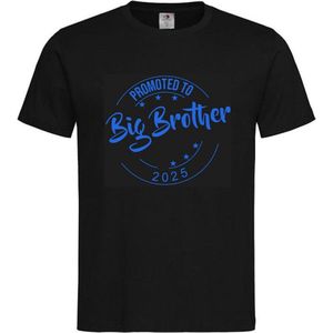 Shirt Aankondiging zwangerschap Promoted to Big Brother 2025 | korte mouw | Zwart/blauw | maat 122/128 zwangerschap aankondiging bekendmaking Baby big bro brother